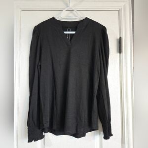 NWT Anrabess Black V-Neck Long Sleeve Women's Tee Size L